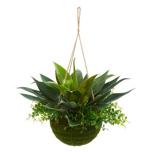 Nearly Natural Agave and Maiden Hair Artificial Plant in Hanging Basket (Indoor/Outdoor) - 1 of 1