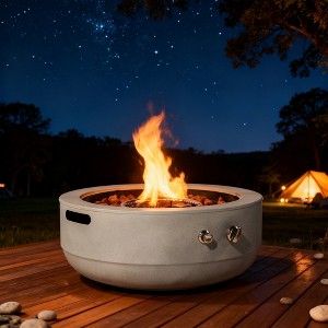 BAOURE 24" Grey Round Propane Fire Pit Bowl, 50,000 BTU Portable Gas Fire Pit with Convertible Lid for Outdoor Patio & Deck - 1 of 4
