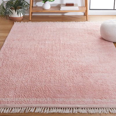 Pink and Ivory Hand-Knotted Washable Area Rug, 3' x 5'