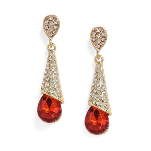 SOHI Women's Red  Teardrop Stone Drop Earrings - 1 of 3