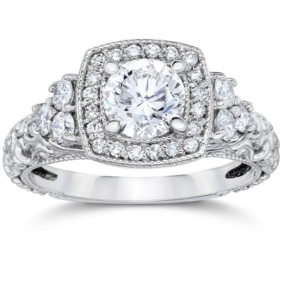 Pompeii3 1CT Cushion Halo Round Diamond Vintage Engagement Ring 14K White Gold
