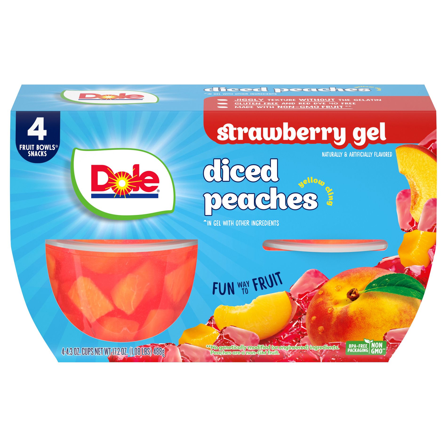 Dole Peaches in Strawberry Gel Fruit Cups - 4ct