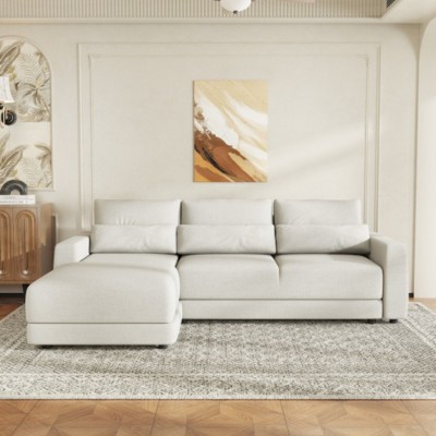 Removable Back Cushion L-Shaped Modular Sofa with 3 Pillows, Fits Living Rooms, Offices, and Apartments