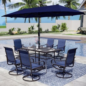 Captiva Designs 8pc Patio Dining Set with Rectangular steel table & Padded Sling Swivel Chairs & Market Umbrella - 1 of 4