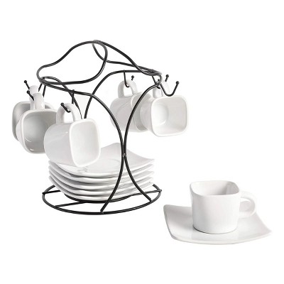 Gibson Home Color Cafe 13 Piece Espresso Mug and Saucer Set with Metal Rack  in Assorted Colors