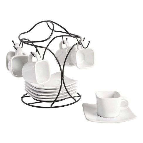 Simply White Fine Ceramic 6 Piece 2 oz. Espresso Demi Cup and Saucer Set in  White