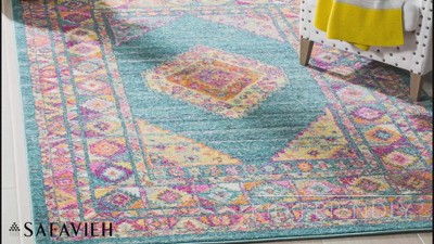 Light Blue and Orange Bohemian Synthetic Area Rug, 8' x 10'
