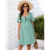 BLUEMING Maternity Dress Front Tie Knot Midi Dress Short Circle Sleeve Bow Tie Highwaist Shirred Back Dress for Pregnancy Women - 2 of 4