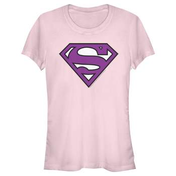 Juniors Womens Superman Classic Purple Logo T-Shirt