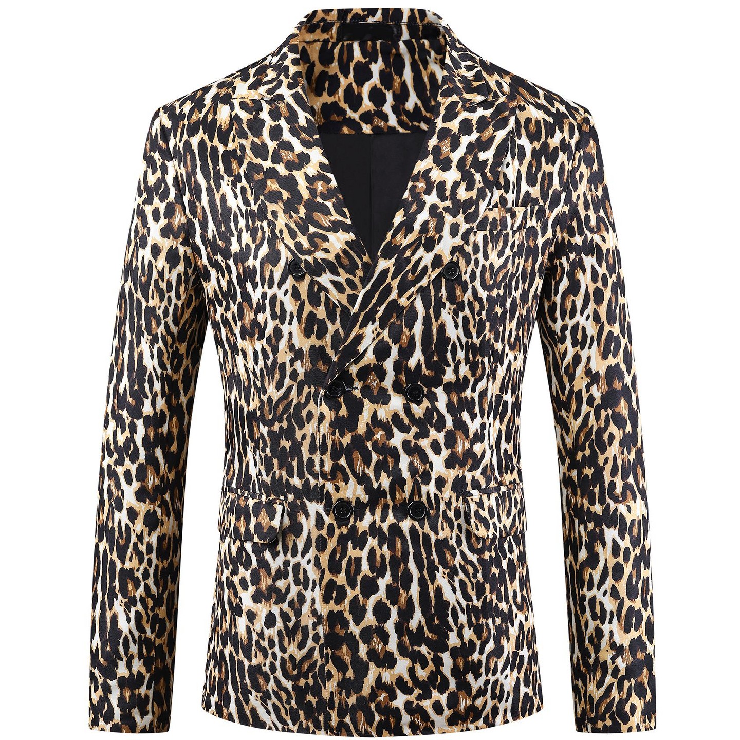 Мужской пиджак INSPIRE CHIC Party Festival Peak Lapel Double-Breasted Animal Print Blazer Black White, цвет: Коричневый — фото 1
