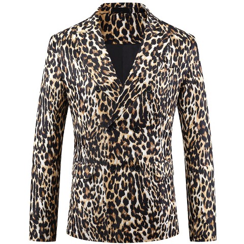 Мужские пиджаки INSPIRE CHIC Men's Party Festival Peak Lapel Double-Breasted Animal Print Blazer Black White Large