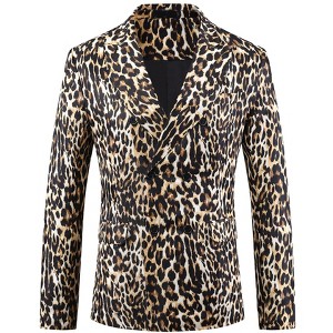 INSPIRE CHIC Men's Party Festival Peak Lapel Double-Breasted Animal Print Blazer - 1 of 4