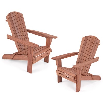 Tangkula Folding Adirondack Chair Set of 2 w/ High Backrest & Wide Armrests Wooden