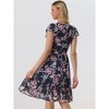 Allegra K Women's Floral Chiffon Flutter Sleeve Belted Square Neck Ruffled Hem Dress - 4 of 4