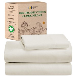 California Design Den  Bed Sheets Set - 100% Organic Cotton Percale, Deep Pocket - 1 of 4