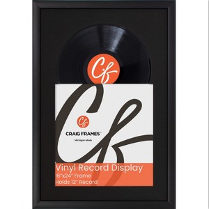 Vinyl Record Display for Single LP and Jacket - 1" Wide Black Picture Frame, Includes Black Mat, High Clarity Plexiglass and Easy to Install Hanging - 1 of 4