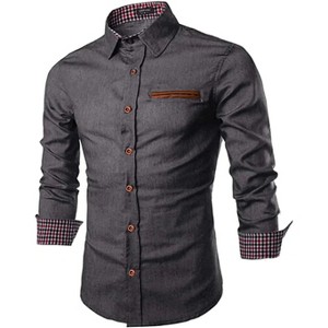 COOFANDY Men's Casual Dress Shirt Button Down Shirts Long-Sleeve Plaid Collar Denim Work Shirt - 1 of 4
