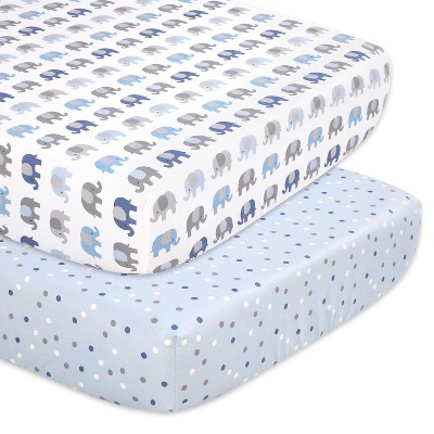 The Peanutshell Fitted Crib Sheets - Blue and Gray Elephant - 2pk