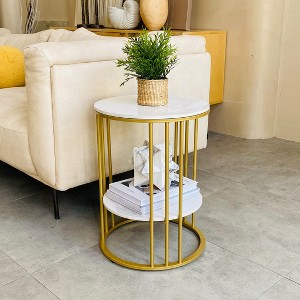 2-Tier Round Side End Table Living Room Coffee Table w/ Storage Shelf Black - 1 of 4