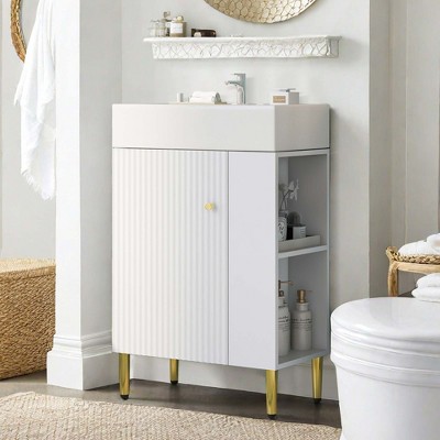 NicBex 21.6" Bathroom Vanity with Sink, Bathroom Cabinet Storage with 2 Spacious Drawers and 2 Open Shelf for Bathroom, White