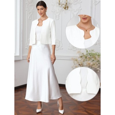 INSPIRE CHIC Women's Open Front 3/4 Sleeve Crew Neck Work Office Suit Jacket Blazer Small White — фото 2