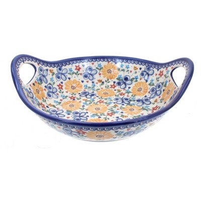 Blue Rose Polish Pottery Butterfly Deep Bowl with Handles