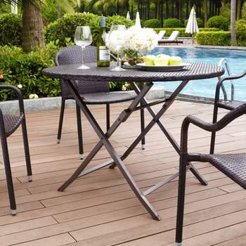 Palm Harbor Round Outdoor Wicker Folding Table - Brown - Crosley