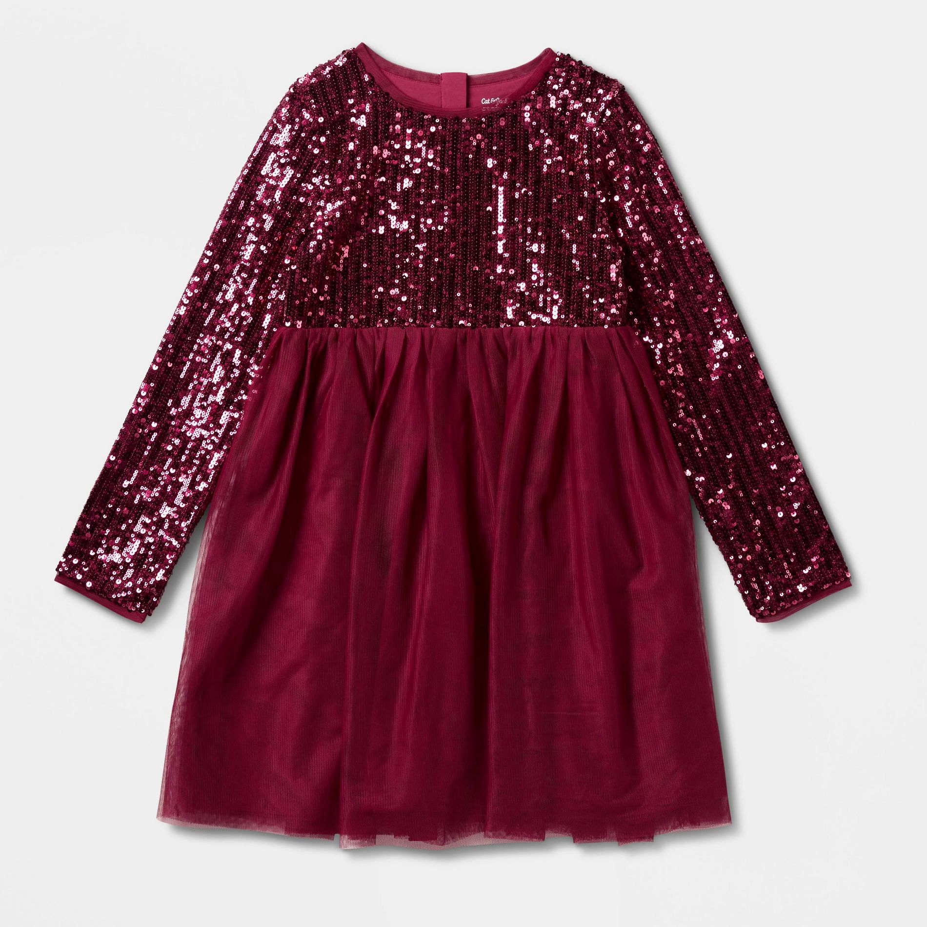 Girls' Adaptive Long Sleeve Sequin Dress - Cat & Jack™ Dark Red