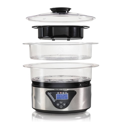 Hamilton Beach Digital Electric Food Steamer & Rice Cooker for Quick,  Healthy Cooking with Stackable Three-Tier Bowls for Vegetables and Seafood,  8.25