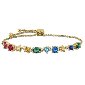 EVERLY JEWELRY | Yellow Plated Sterling Silver 2.14 CT TGW Created Multi-Color Gemstone Bolo Bracelet, 9" - 1 of 4