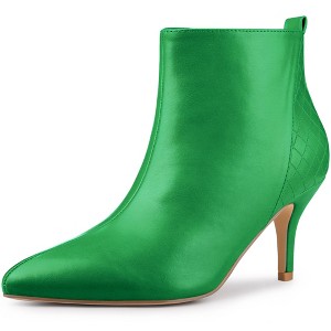 Allegra K Women's Pointed Toe Side Zipper Stiletto Heels Ankle Boots - 1 of 4