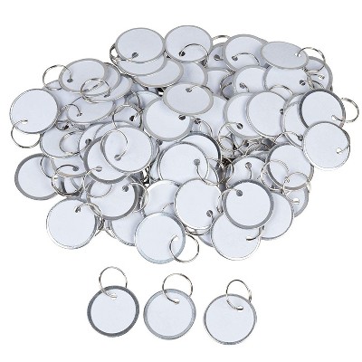 Paper Key Tags - 100 Pack Paper Key ID Label Name Tags with Split Ring, Keychain, Rim Tag Small Coded Tag Key Chain Keyring, White, 1.2" in Diameter