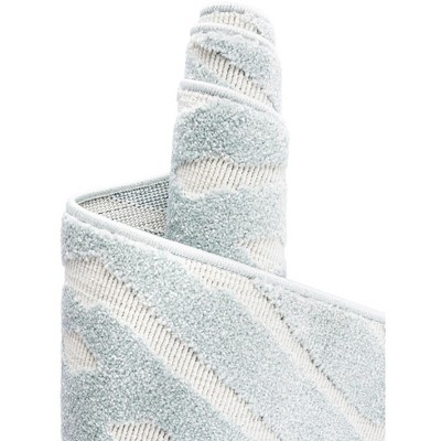 Light Blue Geometric 4' x 6' Synthetic Outdoor Area Rug