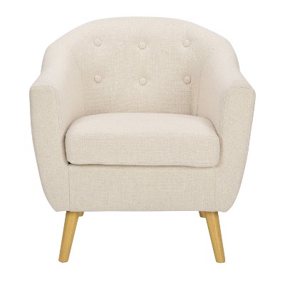 Beige Barrel Accent Chair with Wood Legs