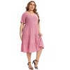 Women's Plus Size V Neck Short Sleeve A Line Ruffle Hem Babydoll Flowy Dress - 4 of 4