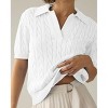 Women's Cable Short Sleeve Sweaters Tops Solid Lapel V Neck Cable Knit Casual Soft Pullover Shirt - 2 of 4