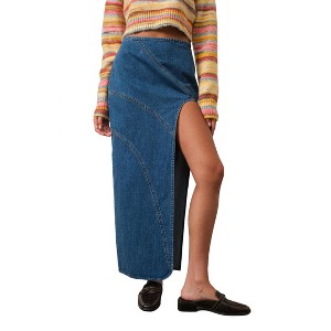 Women's Denim Maxi Skirt with Front Slit - Pretty Garbage - 1 of 4