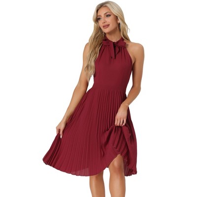 Allegra K Women's Summer Tie Halter Neck Sleeveless Cocktail Pleated Dress