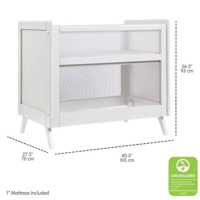 White Wooden and Mesh 2-in-1 Mini Crib with Mattress