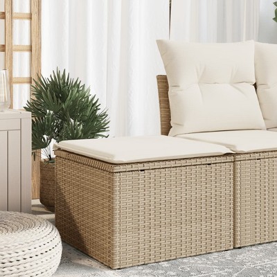Garden Stool Black and Cream Poly Rattan, Powder-Coated SteelvidaXL