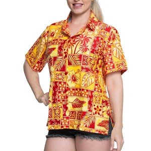 LA LEELA Button Down Shirt Floral Summer Beach Party Blouse Shirt Hawaiian Short Sleeve Vacation Tops Dress Shirts Colorful - 1 of 4