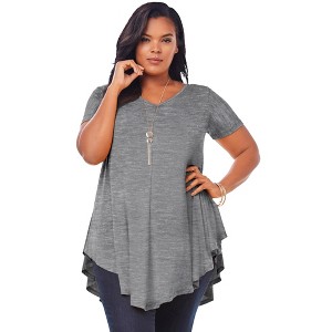 Roaman's Women's Plus Size V Neck Swing Ultra Drape Tunic - 1 of 4