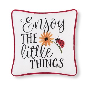 C&F Home 10" x 10" Enjoy the Little Things Ladybug Embroidered Decorative Accent Small Petite Throw Pillow - 1 of 2