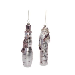 Transpac Glass Rustic Santa/Snowman Ornament Set of 2 Christmas Home Decorations - 1 of 1