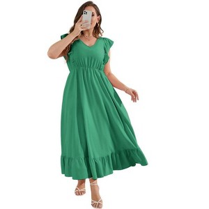 Coolmee Women's Plus Size Summer Boho Dress Ruffle Cap Sleeveless V Neck Long Beach Maxi Dress - 1 of 4