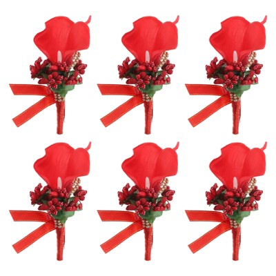 Unique Bargains Calla Lily Boutonnieres Silk Ribbon Artificial Flowers with Pins 2 Pcs