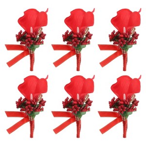 Unique Bargains Calla Lily Boutonnieres Silk Ribbon Artificial Flowers with Pins 2 Pcs - 1 of 4
