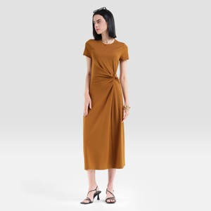 Vestido camisero midi de manga corta con fruncido en cintura - A New Day™