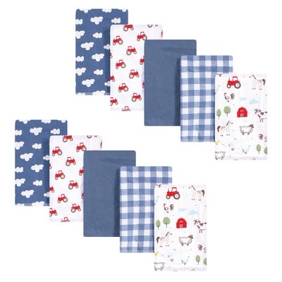 Image of Hudson Baby Infant Boy Cotton Flannel Burp Cloths, Boy Farm Animals, One Size