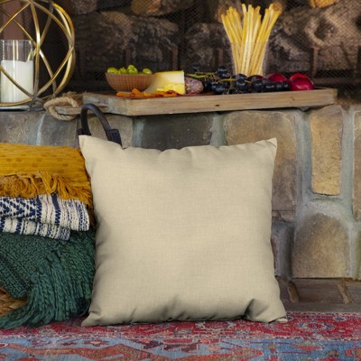 Tan 16" Square Outdoor Toss Pillow Set with Polyfiber Fill